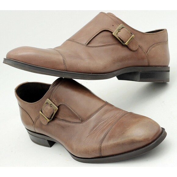 Donald J Pliner Sergio Monk Strap Shoes Mens 10.5M Brown Leather Cap Toe Italy